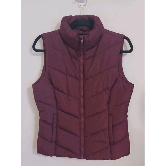 Aeropostale Quilt Puffer Vest Womens Medium Burgundy Red Full Zip Mock Neck - Picture 1 of 8